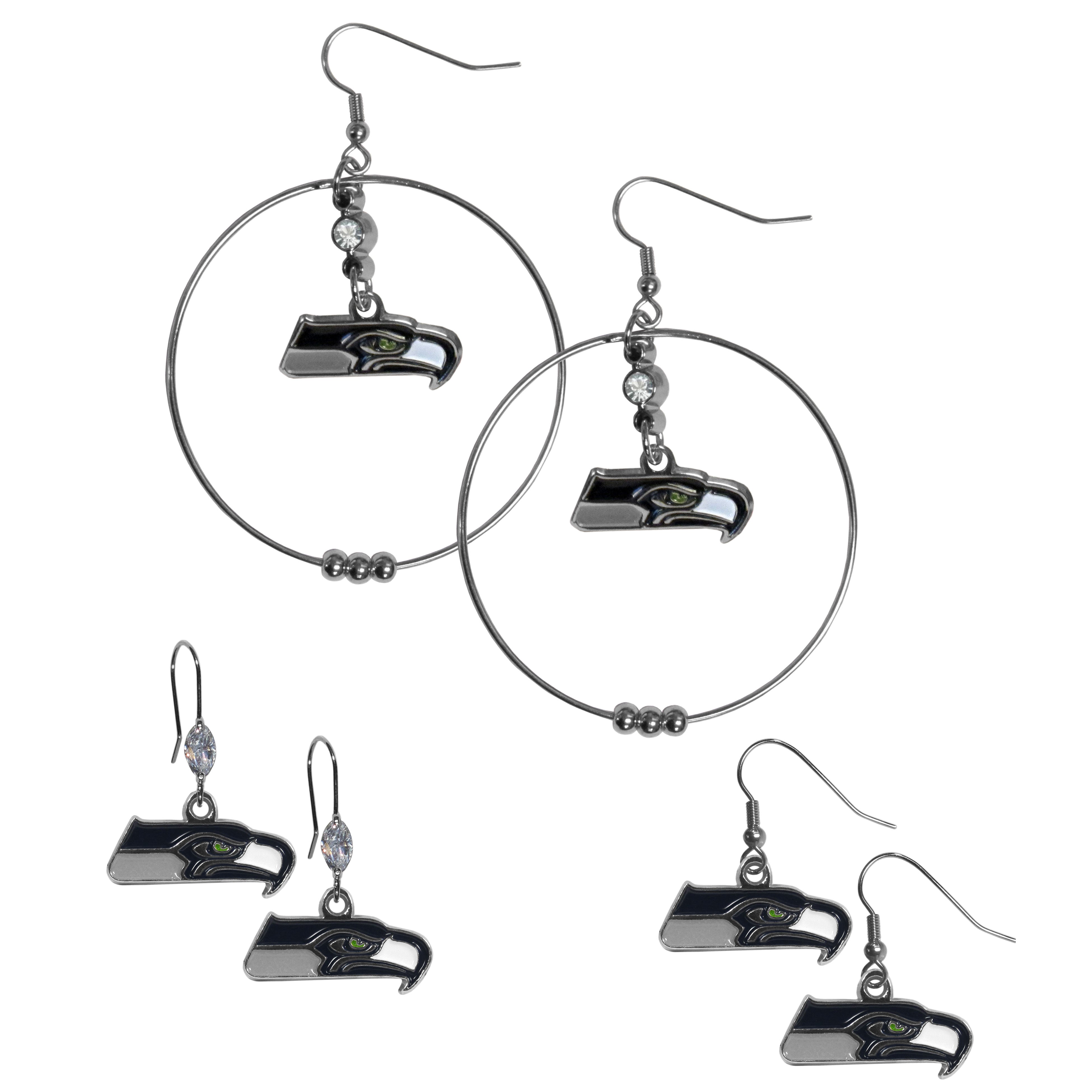 Seattle Seahawks Earring Mix, Hoops and Dangle