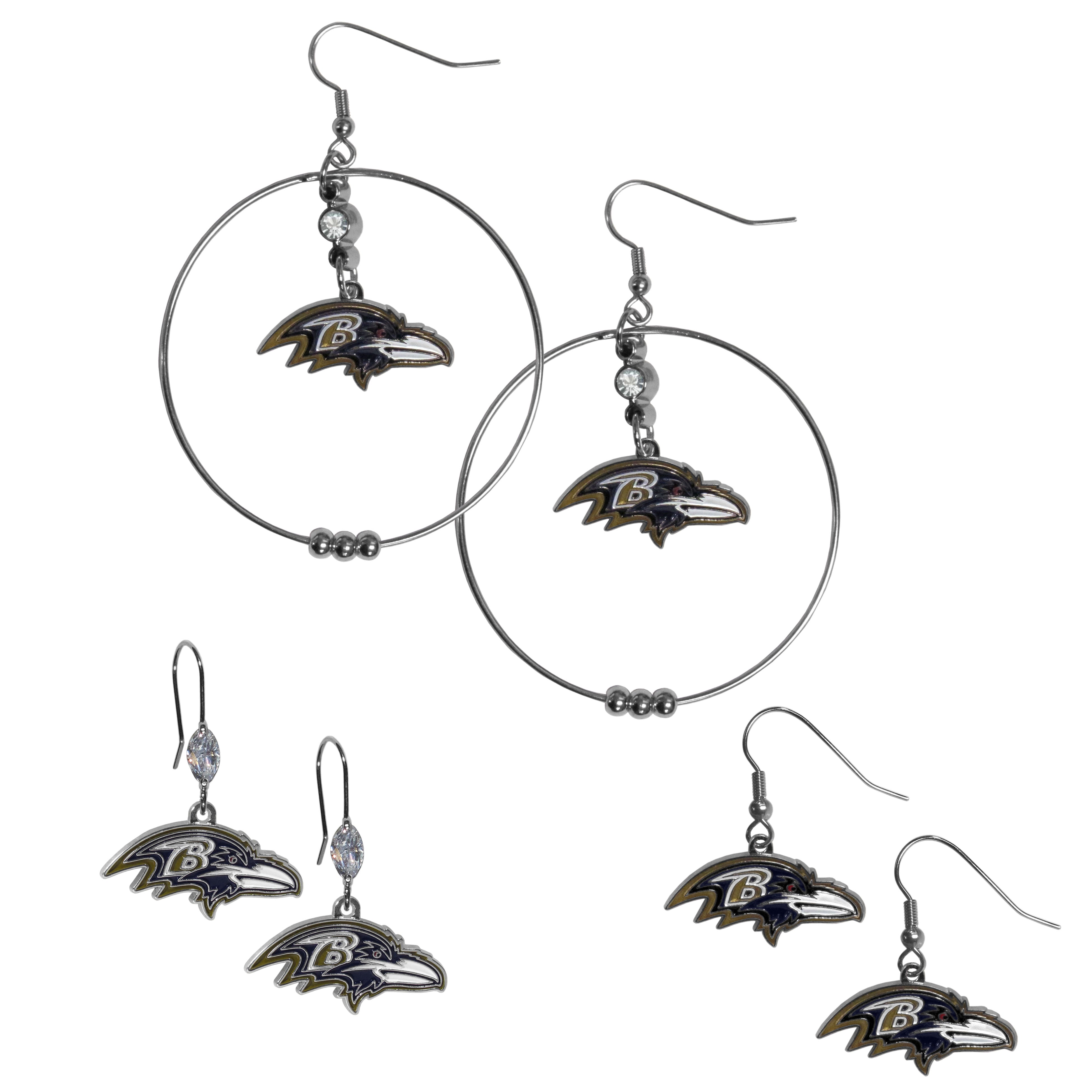 Baltimore Ravens Earring Mix, Hoops and Dangle