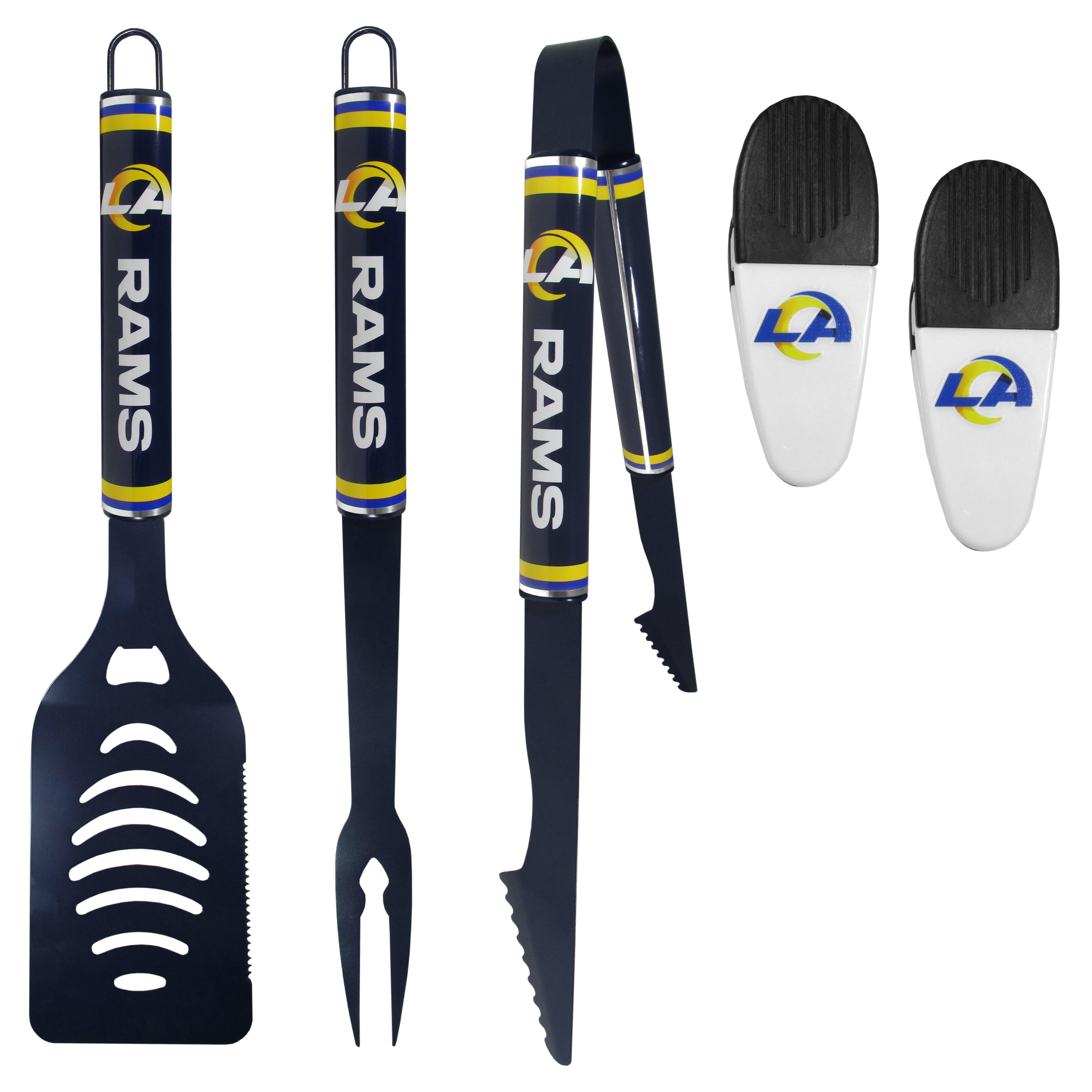 Los Angeles Rams 3 pc Logo BBQ Tools w/Chip Clips
