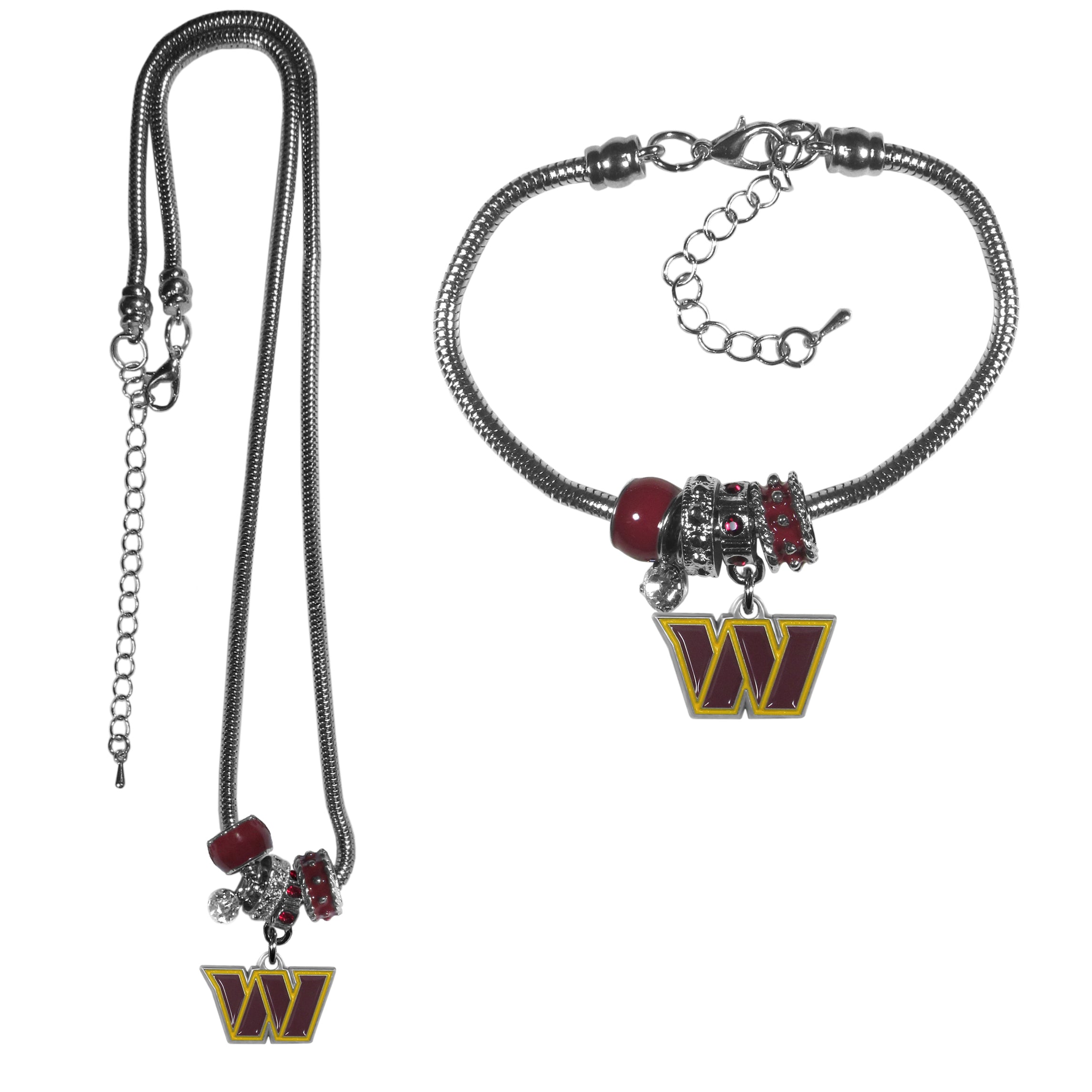 Washington Commanders Euro Bead Necklace and Bracelet Set - Sports Collectibles, Sports Memorabilia, Sports Fan Shop, Sports Gifts