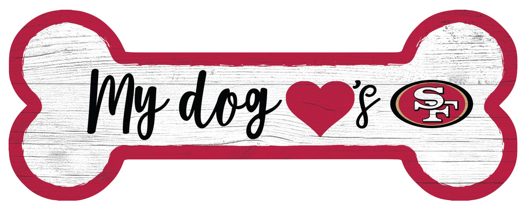 San Francisco Football Dog Bone White Wooden Sign - Sports Collectibles, Sports Memorabilia, Sports Fan Shop, Sports Gifts