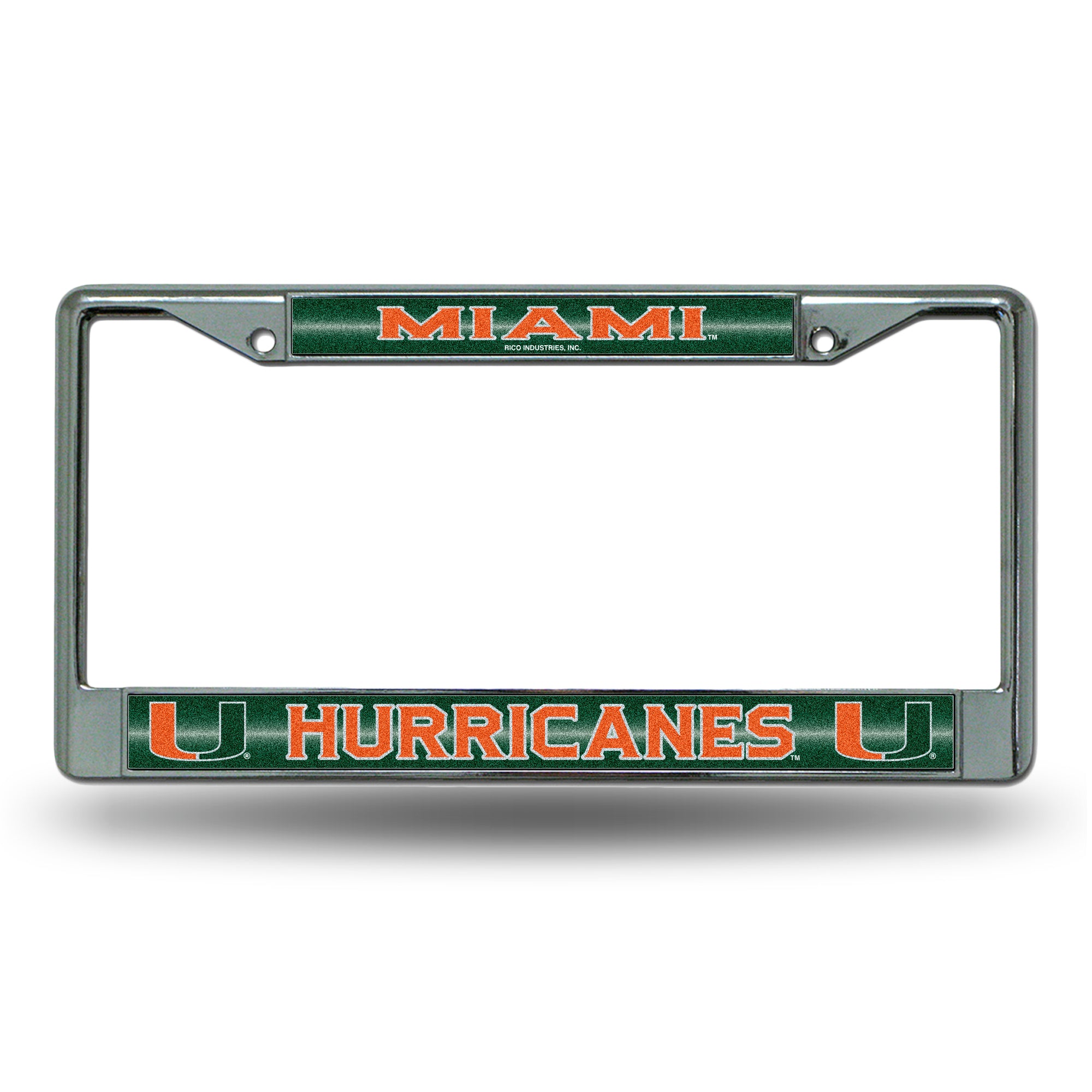NCAA  Miami Hurricanes Classic 12" x 6" Silver Bling Chrome Car/Truck/SUV Auto Accessory