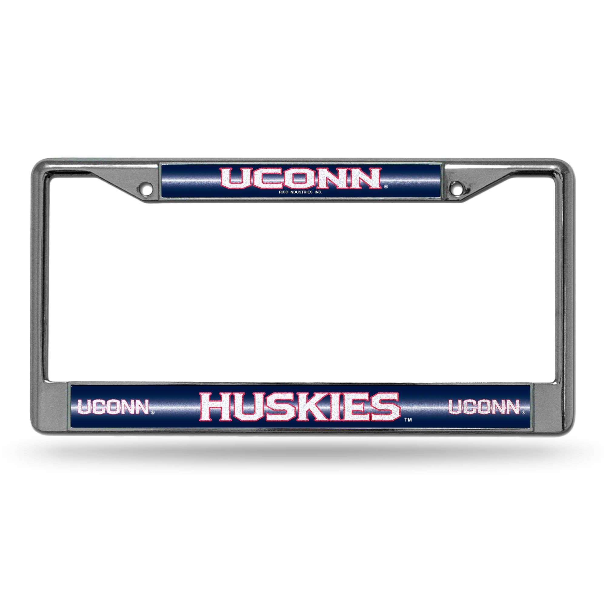 NCAA  Connecticut Huskies UCONN Classic 12" x 6" Silver Bling Chrome Car/Truck/SUV Auto Accessory