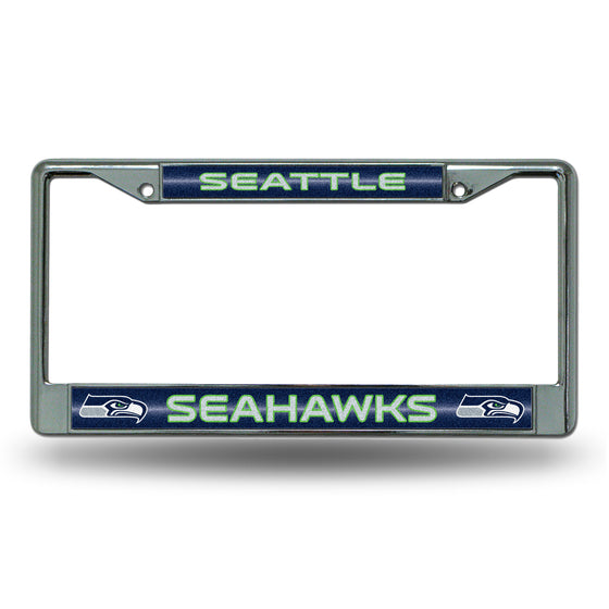 NFL Football Seattle Seahawks Classic 12" x 6" Silver Bling Chrome Car/Truck/SUV Auto Accessory