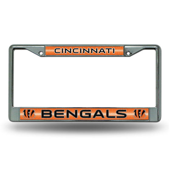 NFL Football Cincinnati Bengals Classic 12" x 6" Silver Bling Chrome Car/Truck/SUV Auto Accessory