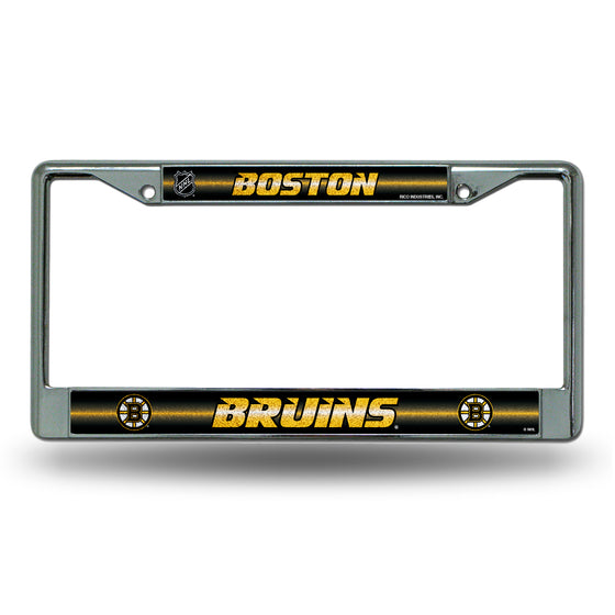 NHL Hockey Boston Bruins Classic 12" x 6" Silver Bling Chrome Car/Truck/SUV Auto Accessory