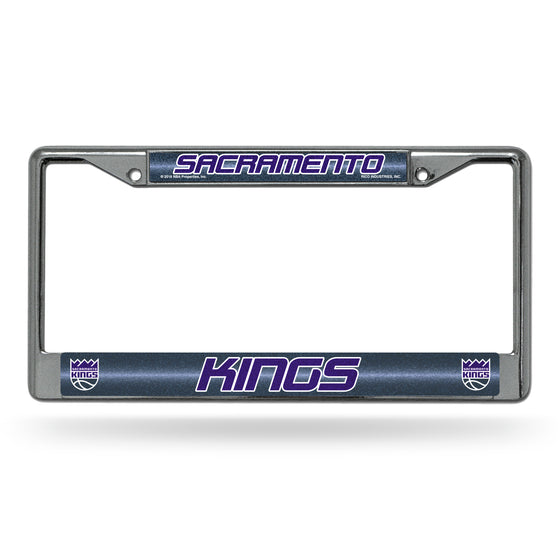 NBA Basketball Sacramento Kings Classic 12" x 6" Silver Bling Chrome Car/Truck/SUV Auto Accessory