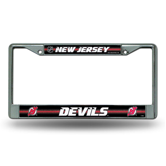 NHL Hockey New Jersey Devils Classic 12" x 6" Silver Bling Chrome Car/Truck/SUV Auto Accessory