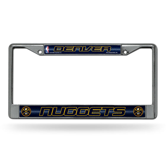 NBA Basketball Denver Nuggets Classic 12" x 6" Silver Bling Chrome Car/Truck/SUV Auto Accessory