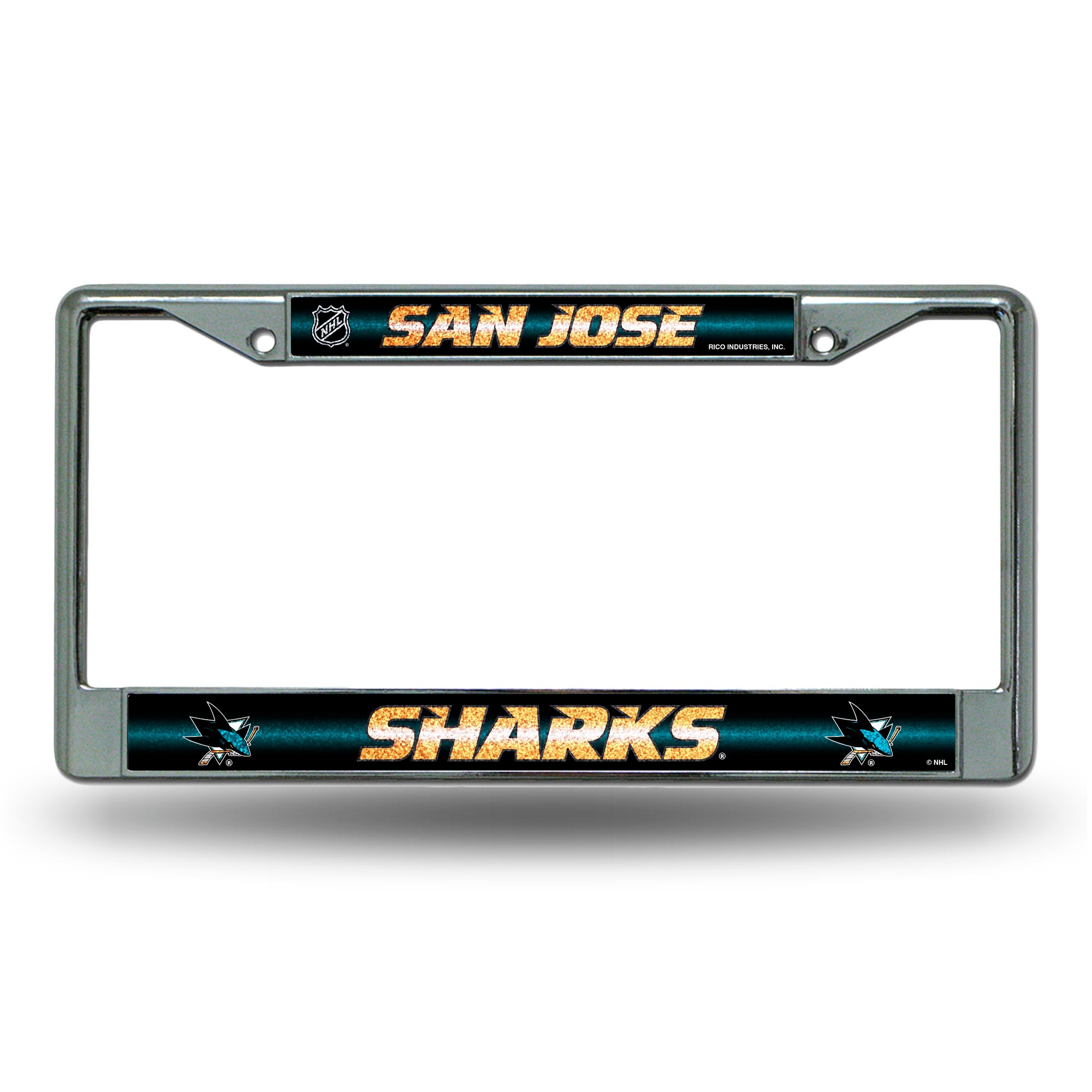 NHL Hockey San Jose Sharks Classic 12" x 6" Silver Bling Chrome Car/Truck/SUV Auto Accessory