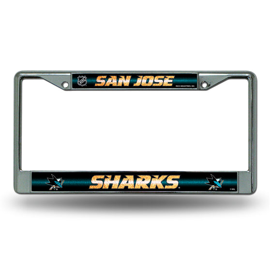 NHL Hockey San Jose Sharks Classic 12" x 6" Silver Bling Chrome Car/Truck/SUV Auto Accessory