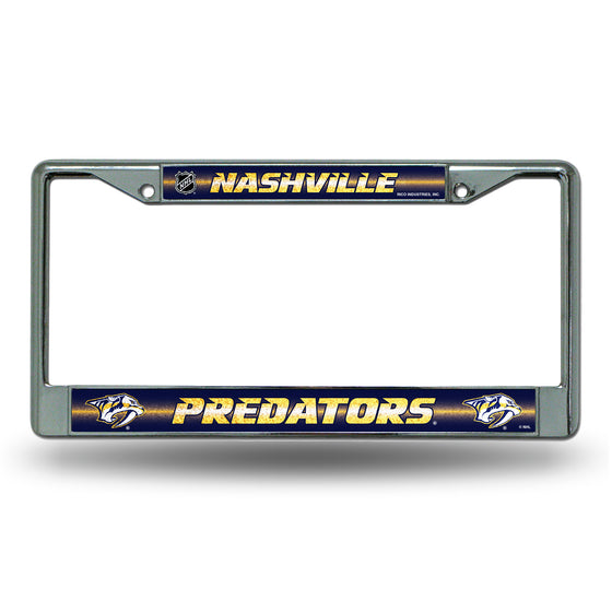 NHL Hockey Nashville Predators Classic 12" x 6" Silver Bling Chrome Car/Truck/SUV Auto Accessory