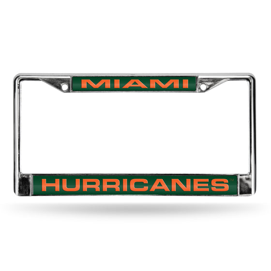 NCAA  Miami Hurricanes Green 12" x 6" Laser Cut Chrome Frame - Car/Truck/SUV Automobile Accessory