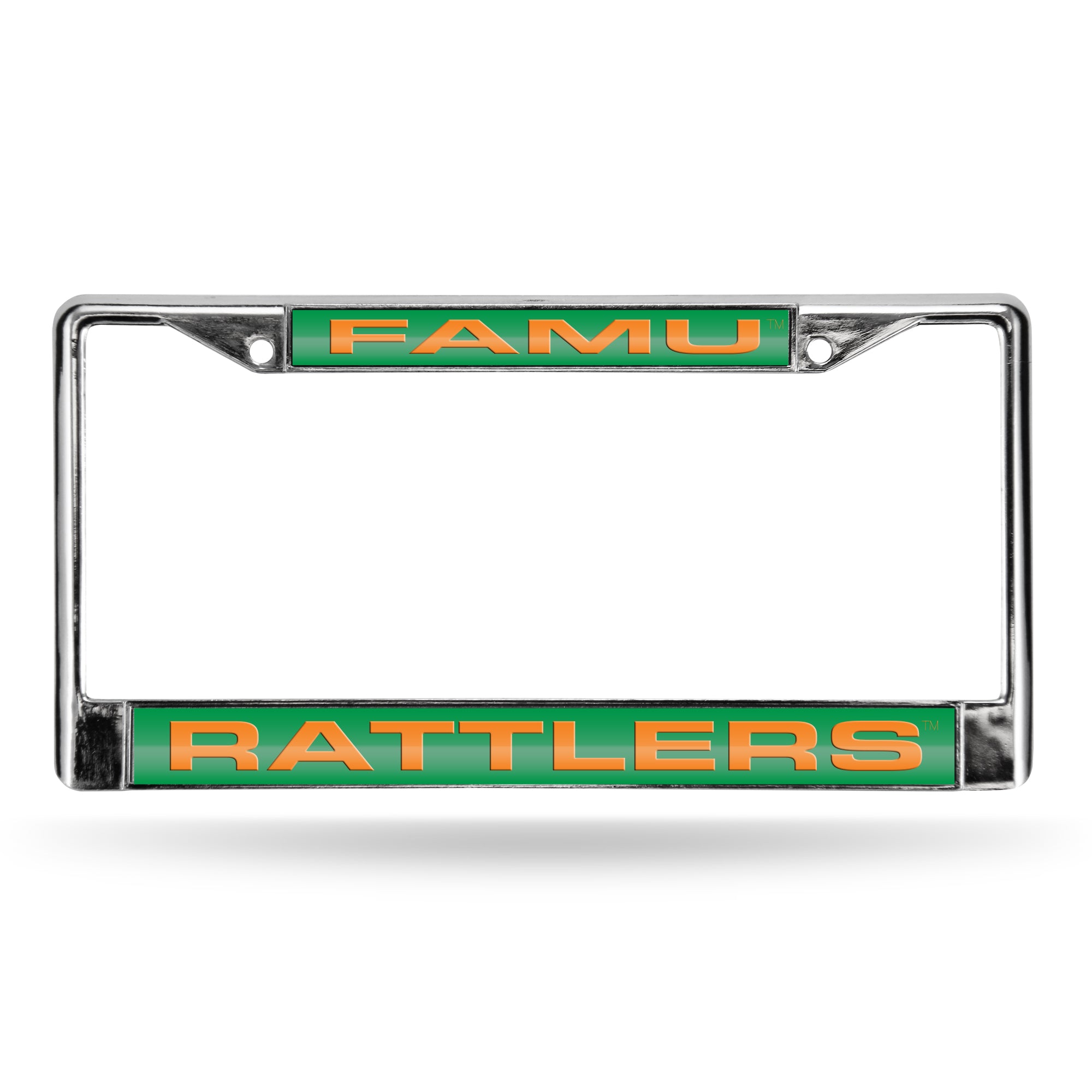 NCAA  Florida A&M Rattlers Green 12" x 6" Laser Cut Chrome Frame - Car/Truck/SUV Automobile Accessory