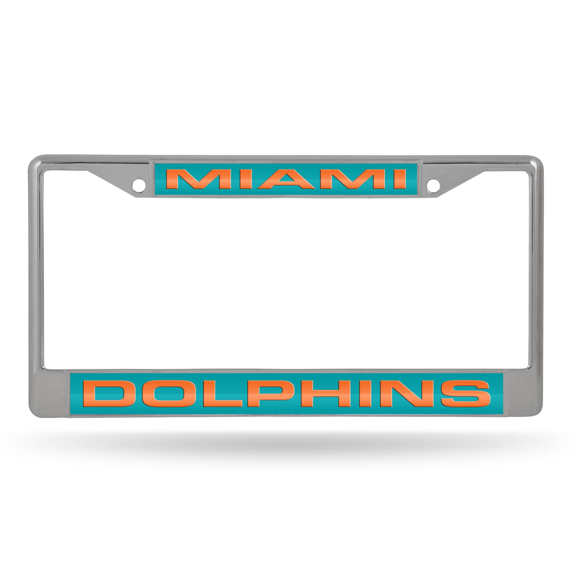 NFL Football Miami Dolphins Standard 12" x 6" Laser Cut Chrome Frame - Car/Truck/SUV Automobile Accessory