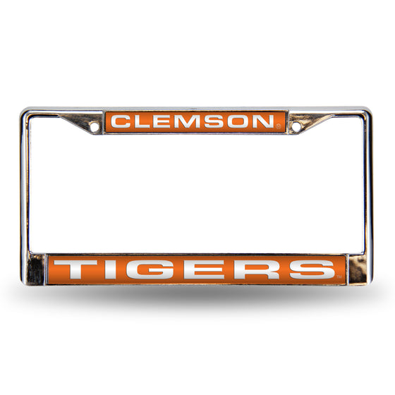 NCAA  Clemson Tigers Orange 12" x 6" Laser Cut Chrome Frame - Car/Truck/SUV Automobile Accessory