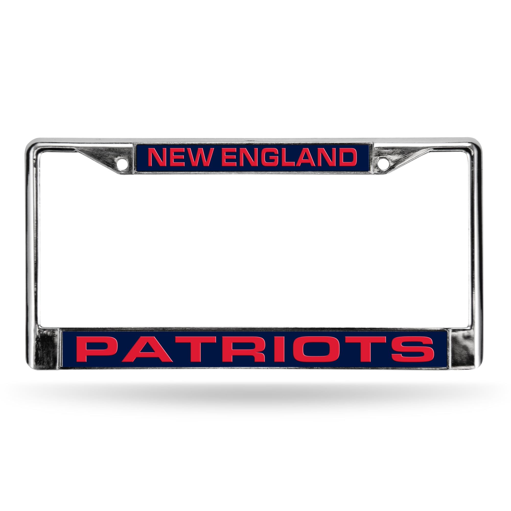 NFL Football New England Patriots Blue 12" x 6" Laser Cut Chrome Frame - Car/Truck/SUV Automobile Accessory