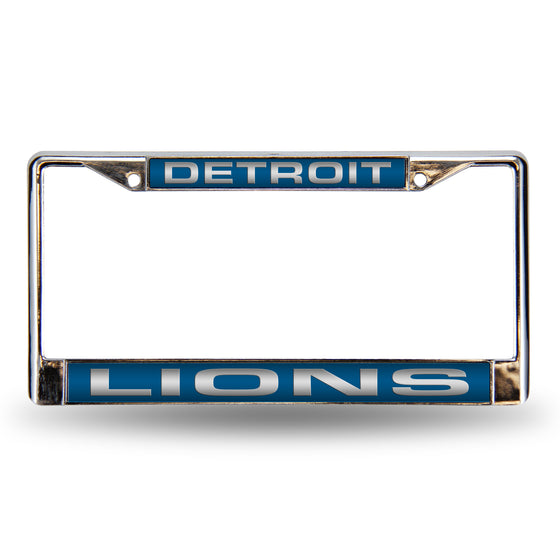 NFL Football Detroit Lions Blue 12" x 6" Laser Cut Chrome Frame - Car/Truck/SUV Automobile Accessory