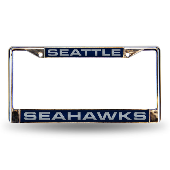 NFL Football Seattle Seahawks Standard 12" x 6" Laser Cut Chrome Frame - Car/Truck/SUV Automobile Accessory