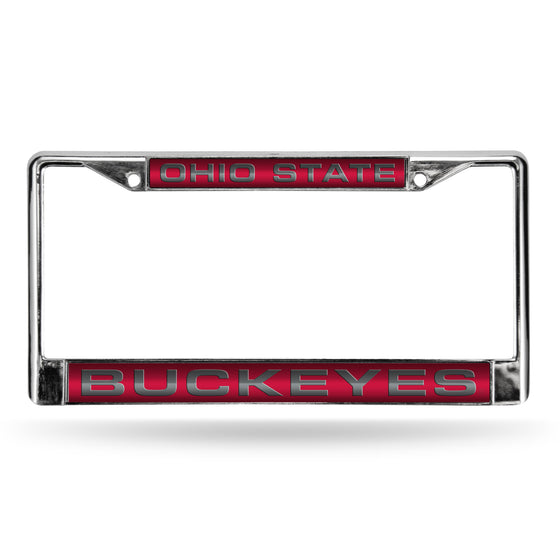 NCAA  Ohio State Buckeyes Red 12" x 6" Laser Cut Chrome Frame - Car/Truck/SUV Automobile Accessory