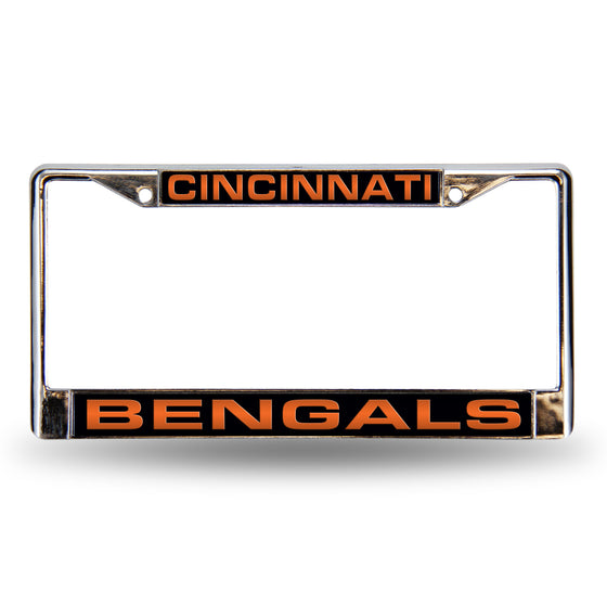 NFL Football Cincinnati Bengals Black 12" x 6" Laser Cut Chrome Frame - Car/Truck/SUV Automobile Accessory