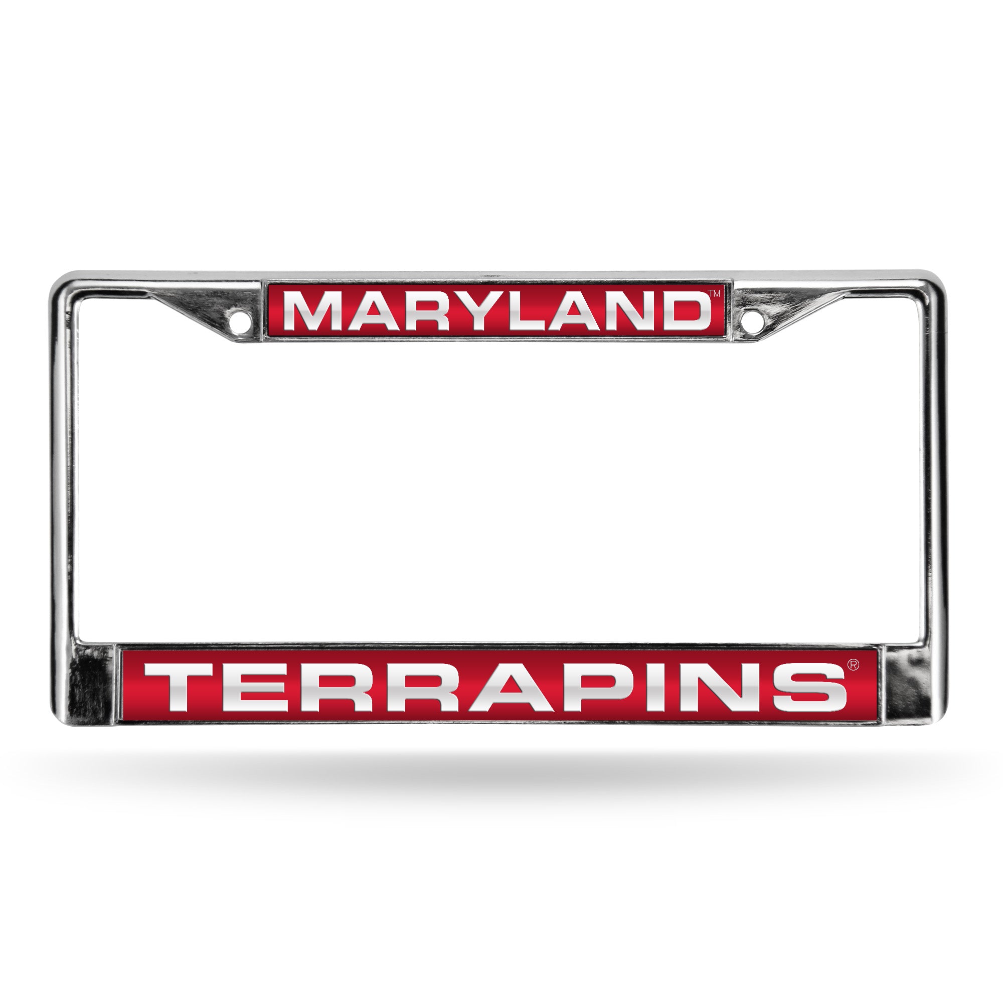 NCAA  Maryland Terrapins Red 12" x 6" Laser Cut Chrome Frame - Car/Truck/SUV Automobile Accessory