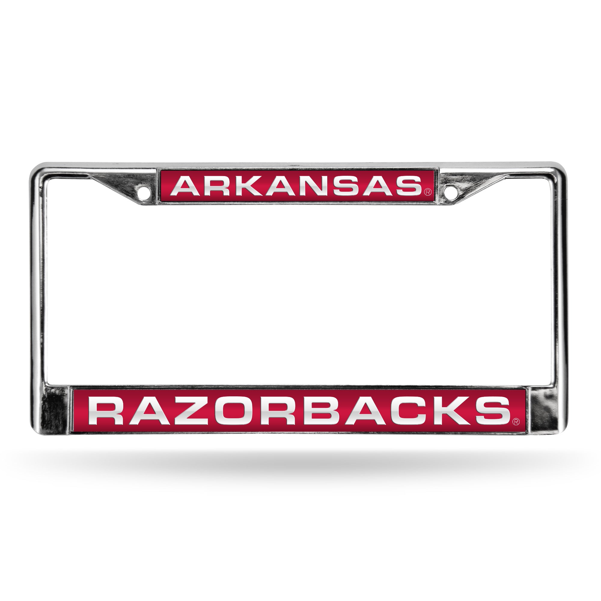 NCAA  Arkansas Razorbacks Red 12" x 6" Laser Cut Chrome Frame - Car/Truck/SUV Automobile Accessory