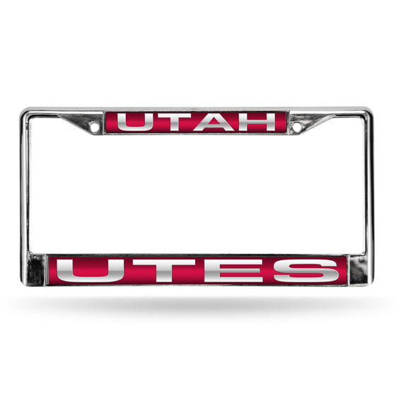 NCAA  Utah Utes Red 12" x 6" Laser Cut Chrome Frame - Car/Truck/SUV Automobile Accessory