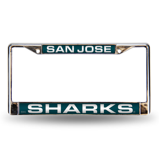 NHL Hockey San Jose Sharks Teal 12" x 6" Laser Cut Chrome Frame - Car/Truck/SUV Automobile Accessory