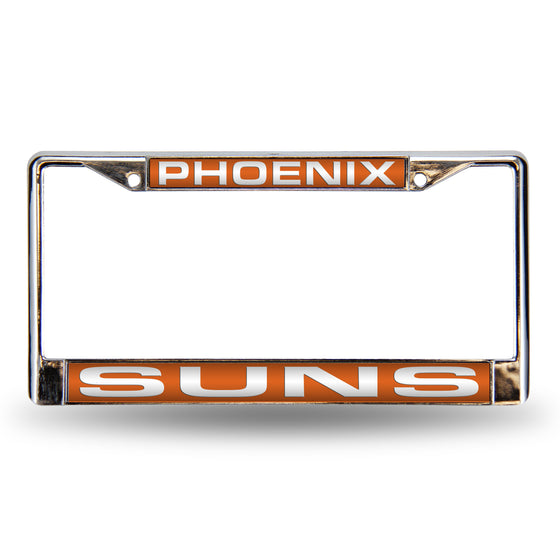 NBA Basketball Phoenix Suns Orange 12" x 6" Laser Cut Chrome Frame - Car/Truck/SUV Automobile Accessory