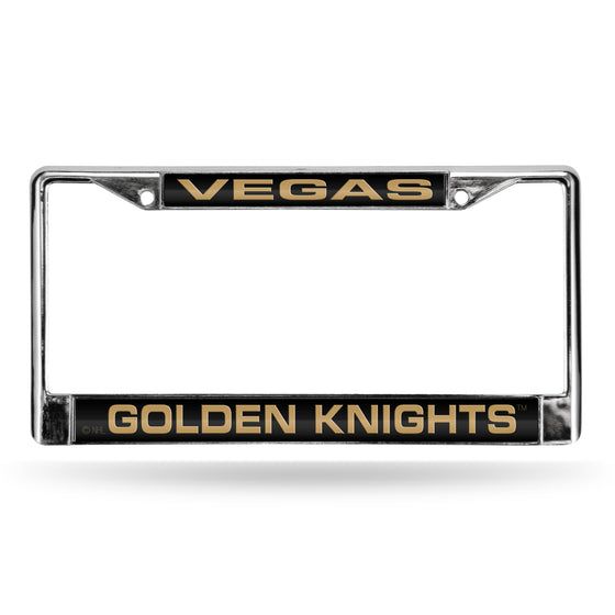 NHL Hockey Vegas Golden Knights Black 12" x 6" Laser Cut Chrome Frame - Car/Truck/SUV Automobile Accessory