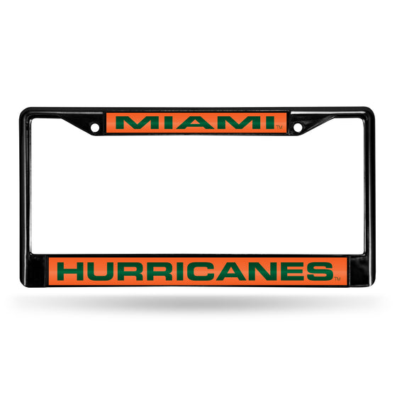 NCAA  Miami Hurricanes Black 12" x 6" Black Laser Cut Chrome Frame - Car/Truck/SUV Automobile Accessory