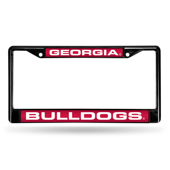 NCAA  Georgia Bulldogs Black 12" x 6" Black Laser Cut Chrome Frame - Car/Truck/SUV Automobile Accessory
