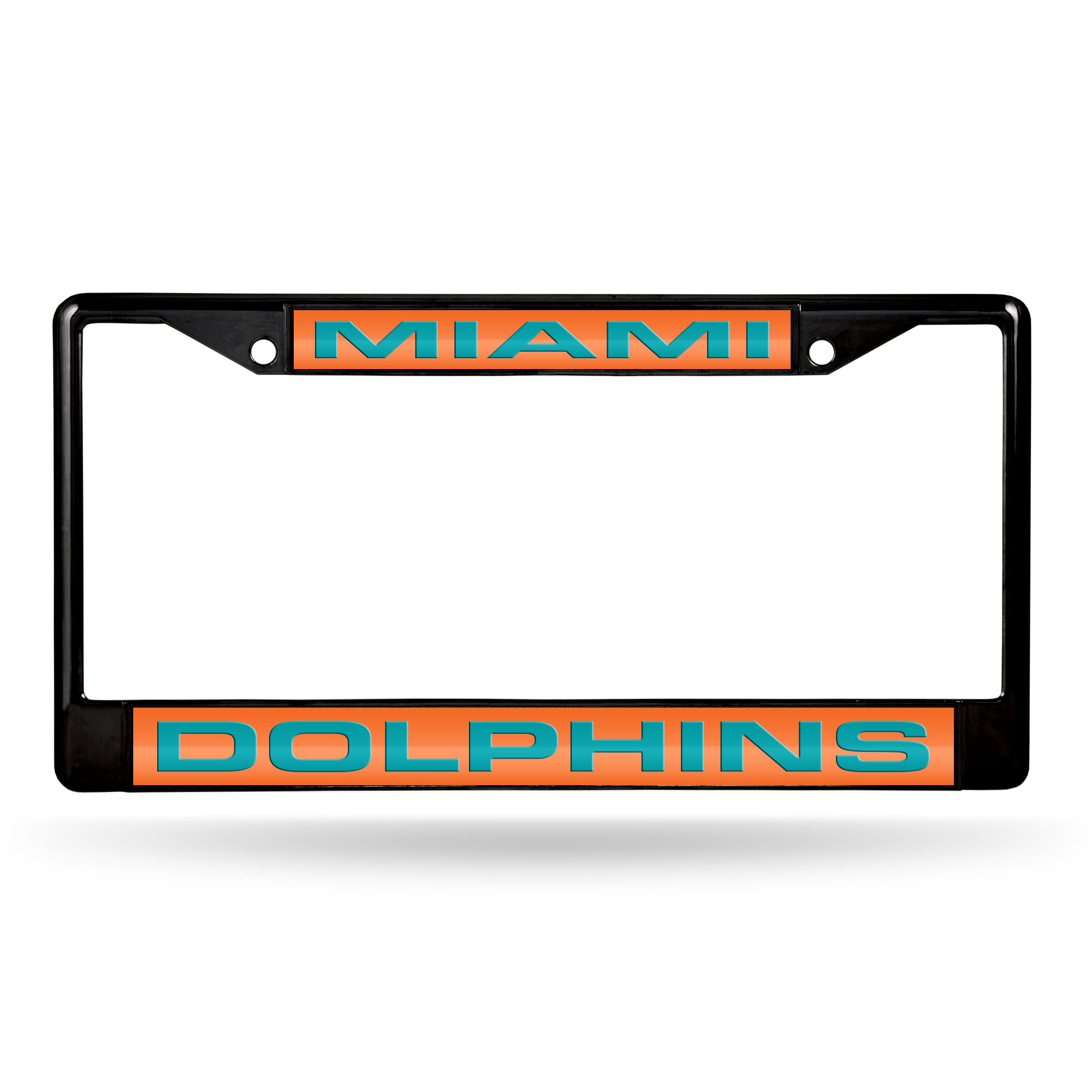 NFL Football Miami Dolphins Black 12" x 6" Black Laser Cut Chrome Frame - Car/Truck/SUV Automobile Accessory