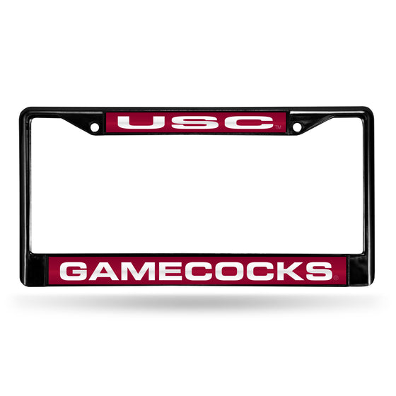 NCAA  South Carolina Gamecocks Black 12" x 6" Black Laser Cut Chrome Frame - Car/Truck/SUV Automobile Accessory