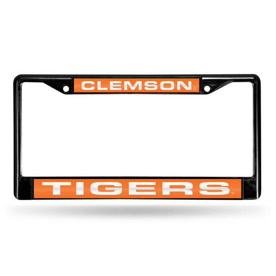 NCAA  Clemson Tigers Black 12" x 6" Black Laser Cut Chrome Frame - Car/Truck/SUV Automobile Accessory