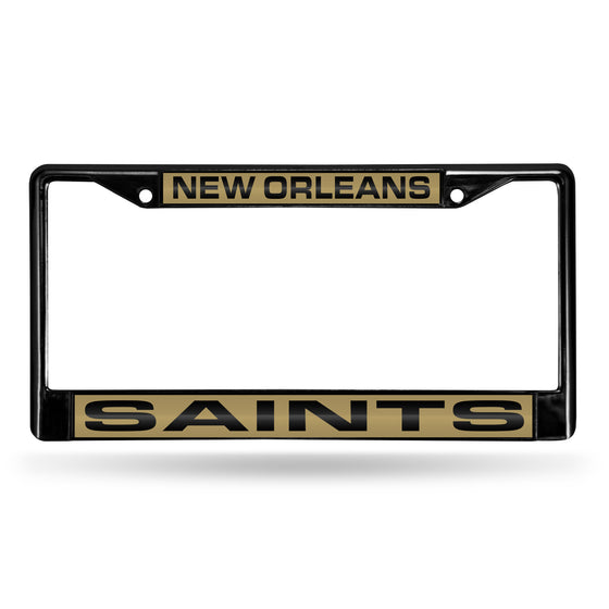 NFL Football New Orleans Saints Black 12" x 6" Black Laser Cut Chrome Frame - Car/Truck/SUV Automobile Accessory