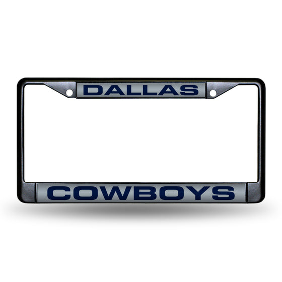 NFL Football Dallas Cowboys Black 12" x 6" Black Laser Cut Chrome Frame - Car/Truck/SUV Automobile Accessory