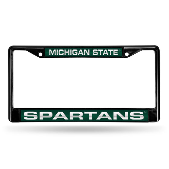 NCAA  Michigan State Spartans Black 12" x 6" Black Laser Cut Chrome Frame - Car/Truck/SUV Automobile Accessory