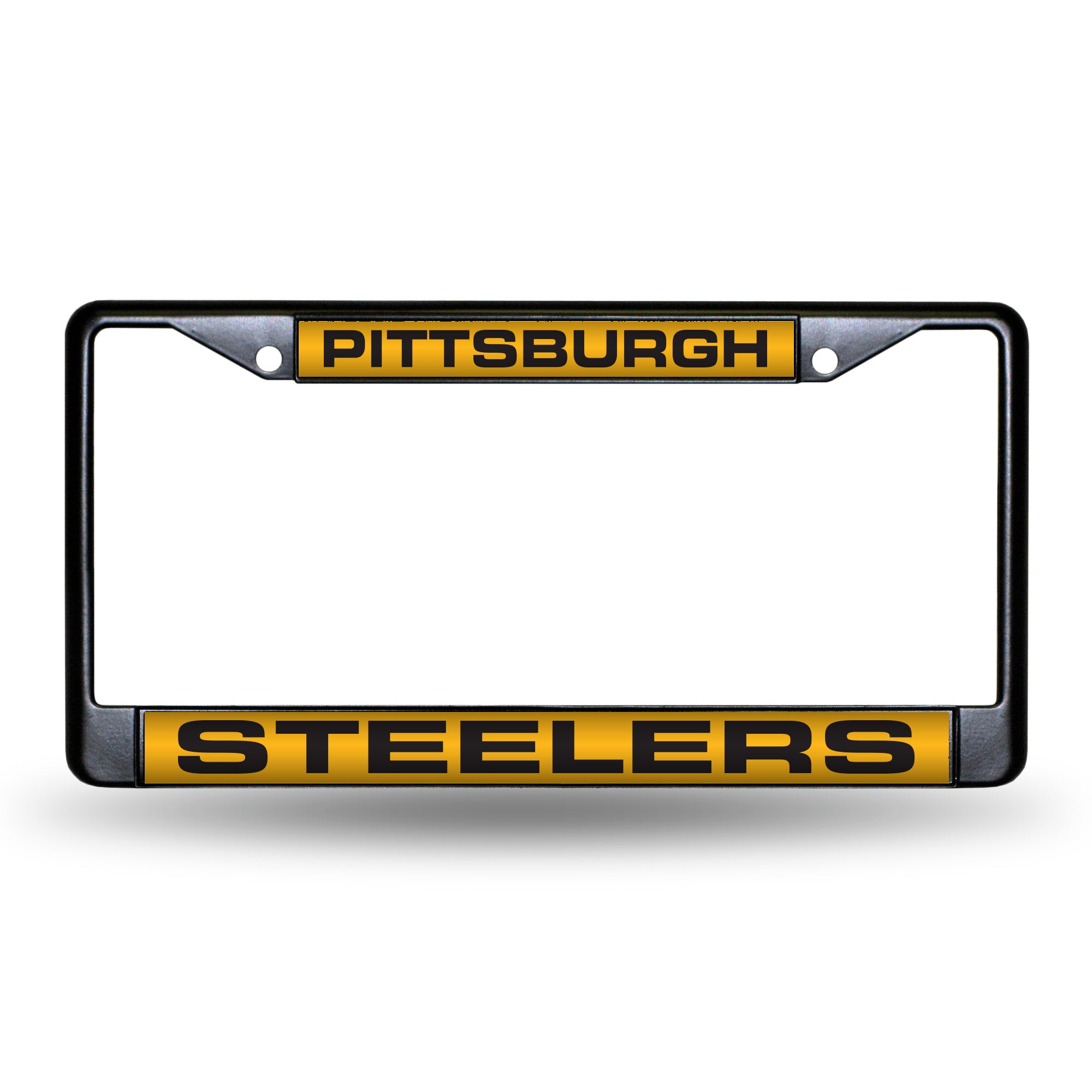 NFL Football Pittsburgh Steelers Black 12" x 6" Black Laser Cut Chrome Frame - Car/Truck/SUV Automobile Accessory