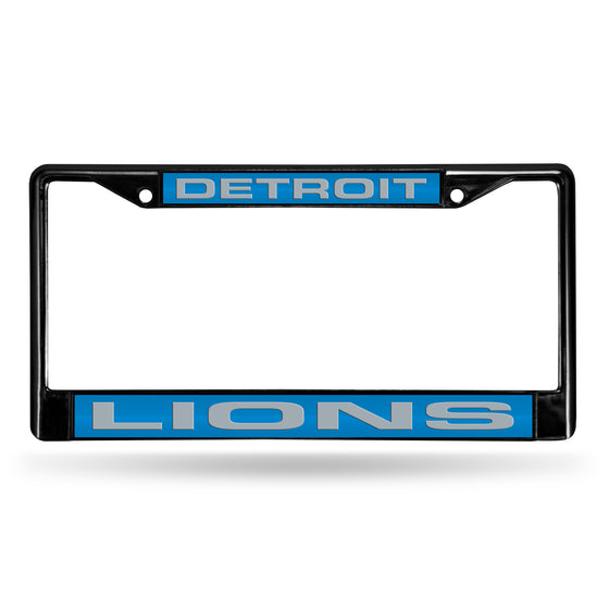 NFL Football Detroit Lions Black 12" x 6" Black Laser Cut Chrome Frame - Car/Truck/SUV Automobile Accessory