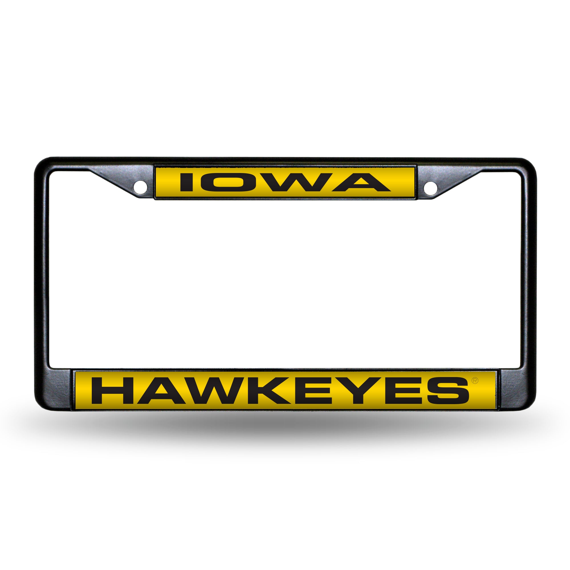 NCAA  Iowa Hawkeyes Black 12" x 6" Black Laser Cut Chrome Frame - Car/Truck/SUV Automobile Accessory