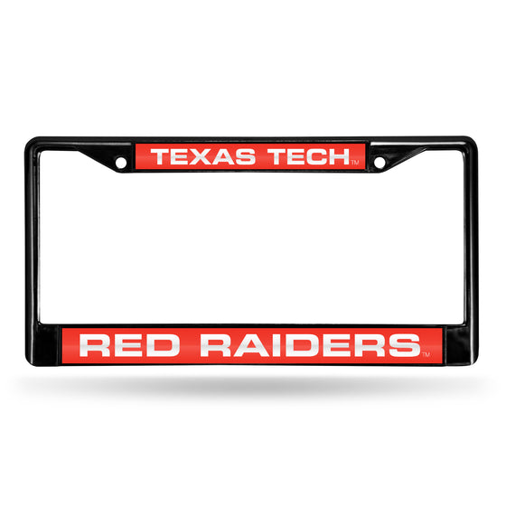NCAA  Texas Tech Red Raiders Black 12" x 6" Black Laser Cut Chrome Frame - Car/Truck/SUV Automobile Accessory