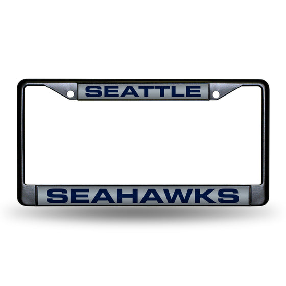 NFL Football Seattle Seahawks Black 12" x 6" Black Laser Cut Chrome Frame - Car/Truck/SUV Automobile Accessory
