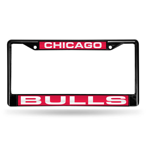 NBA Basketball Chicago Bulls Black 12" x 6" Black Laser Cut Chrome Frame - Car/Truck/SUV Automobile Accessory