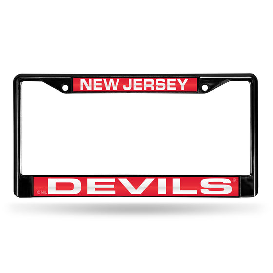 NHL Hockey New Jersey Devils Black 12" x 6" Black Laser Cut Chrome Frame - Car/Truck/SUV Automobile Accessory