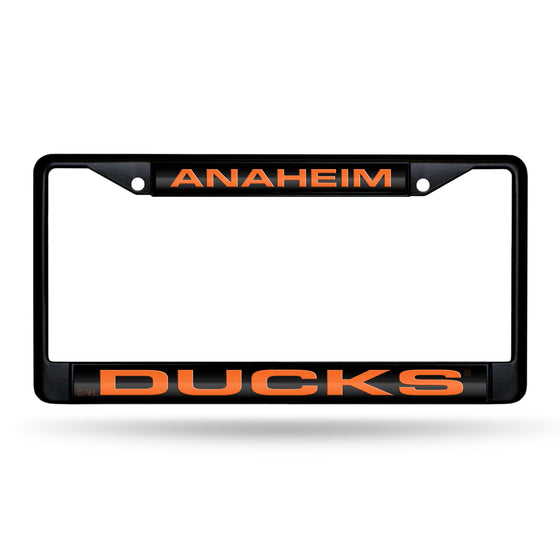 NHL Hockey Anaheim Ducks Black 12" x 6" Black Laser Cut Chrome Frame - Car/Truck/SUV Automobile Accessory
