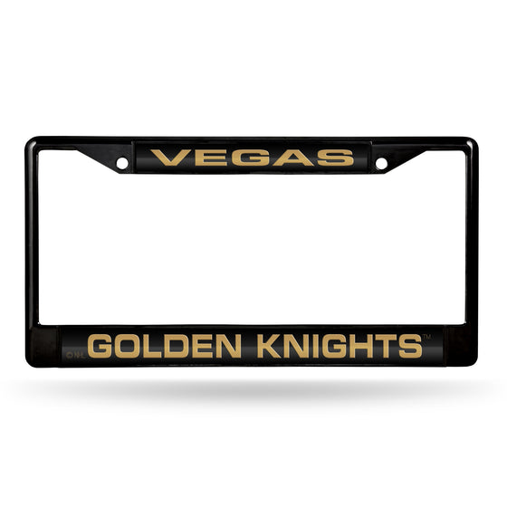 NHL Hockey Vegas Golden Knights Black 12" x 6" Black Laser Cut Chrome Frame - Car/Truck/SUV Automobile Accessory
