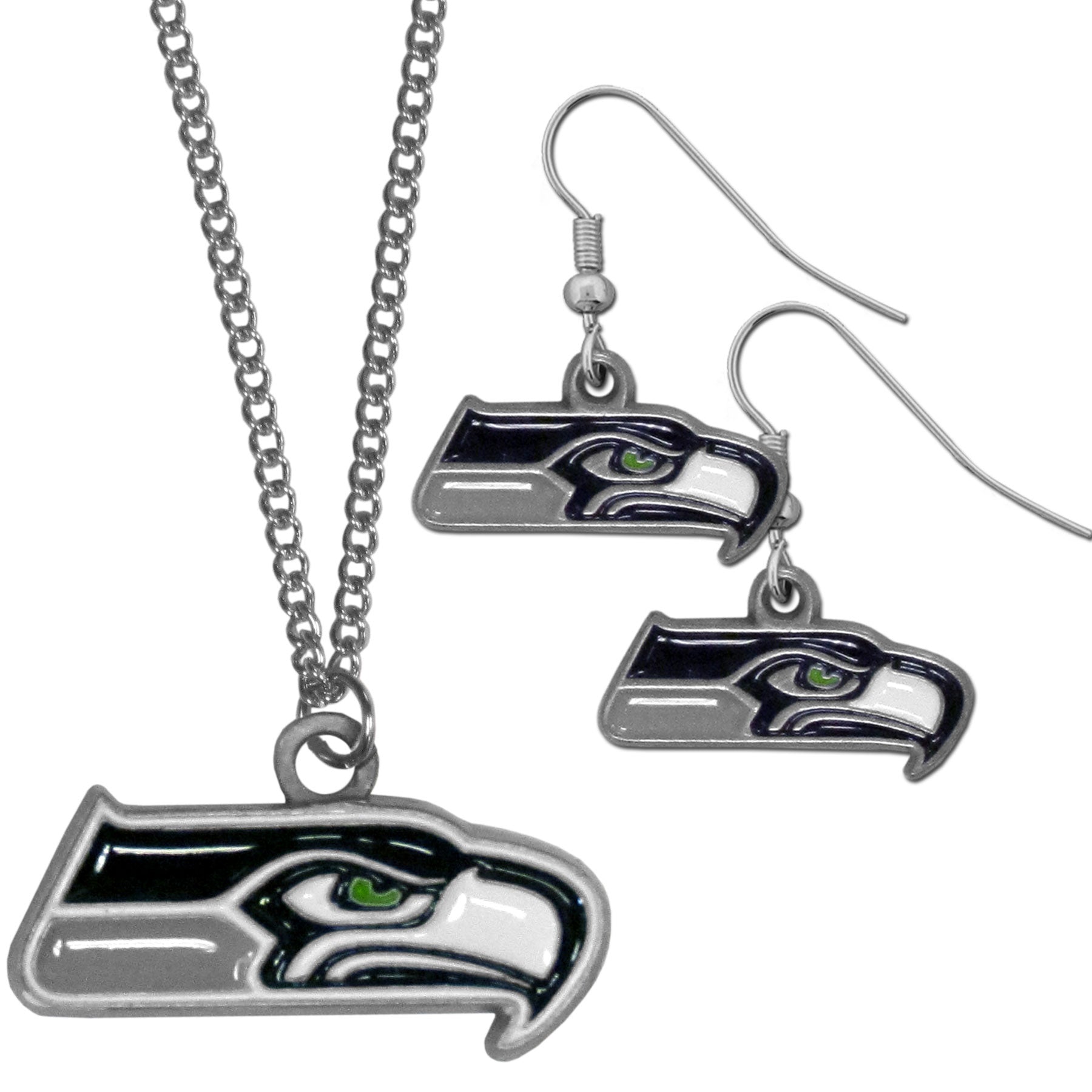 Seattle Seahawks Dangle Earrings and Chain Necklace Set - Sports Gifts, Sports Memorabilia, Sports Collectibles, Fan Shop