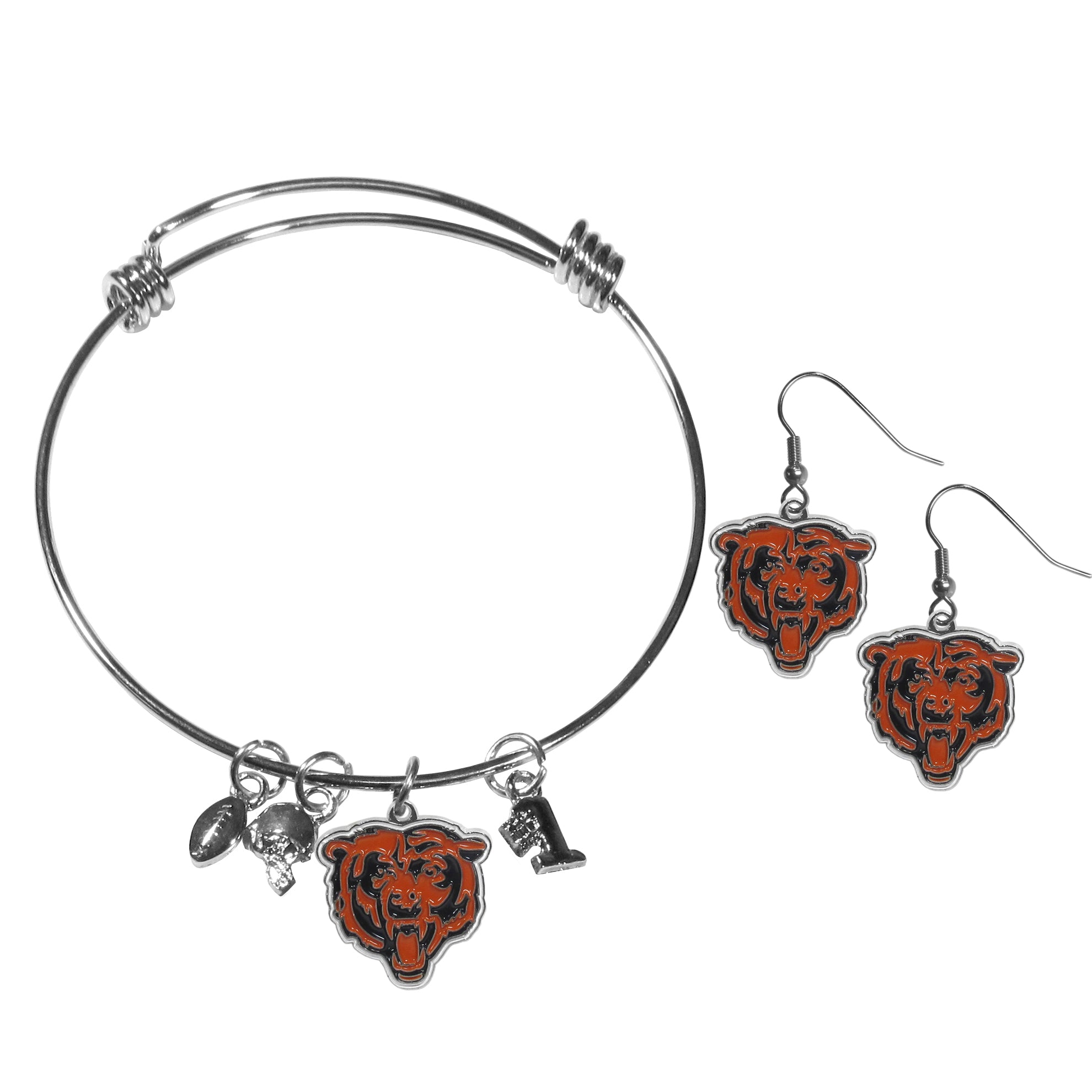 Chicago Bears Dangle Earrings and Charm Bangle Bracelet Set